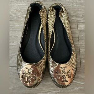 Tory Burch Gold Snakeskin Ballet Flats